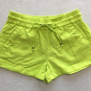 Neon Yellow Linen Waistband Shorts with String Tie